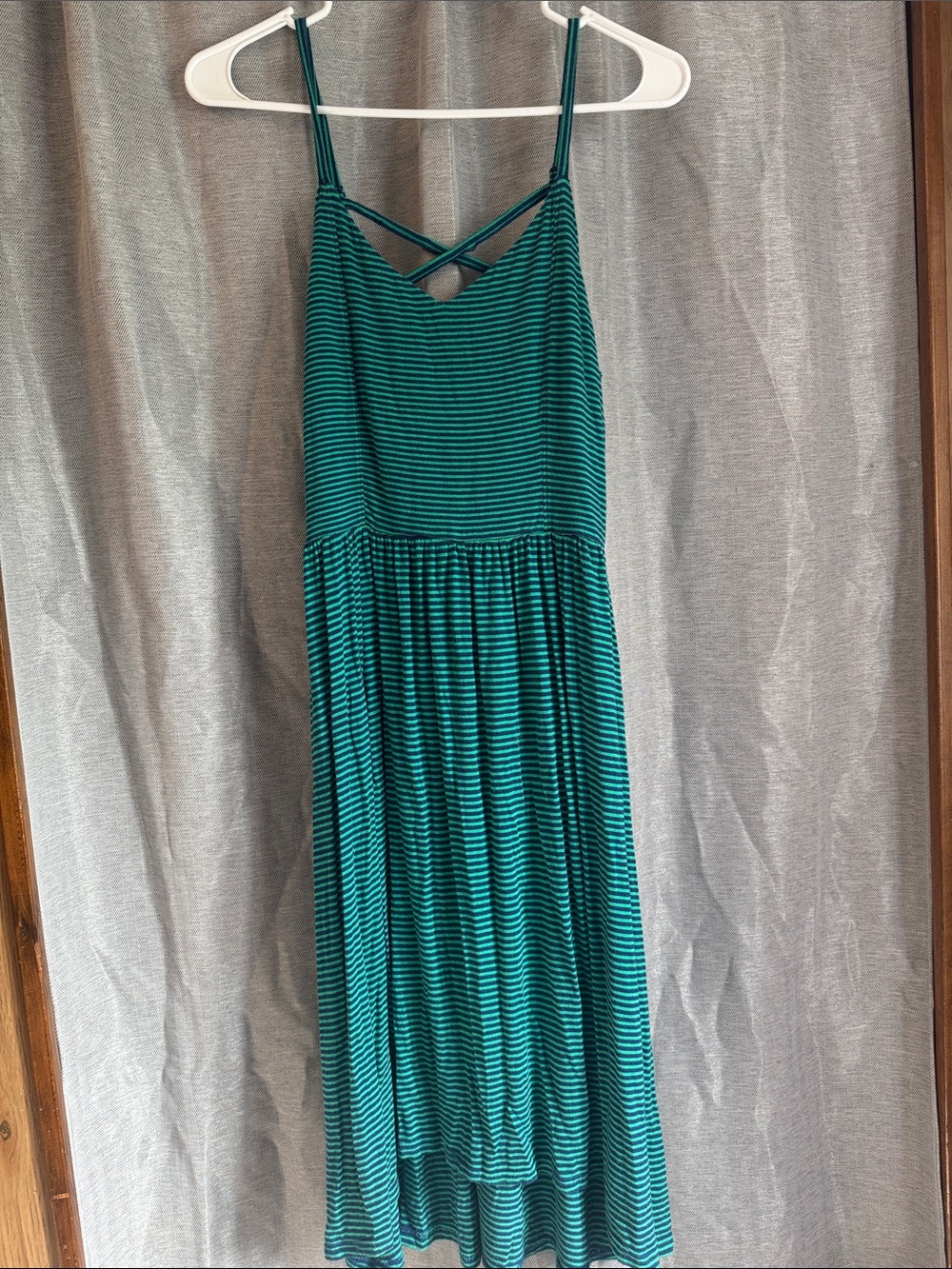 Striped Teal &  Sleeveless Midi Dress